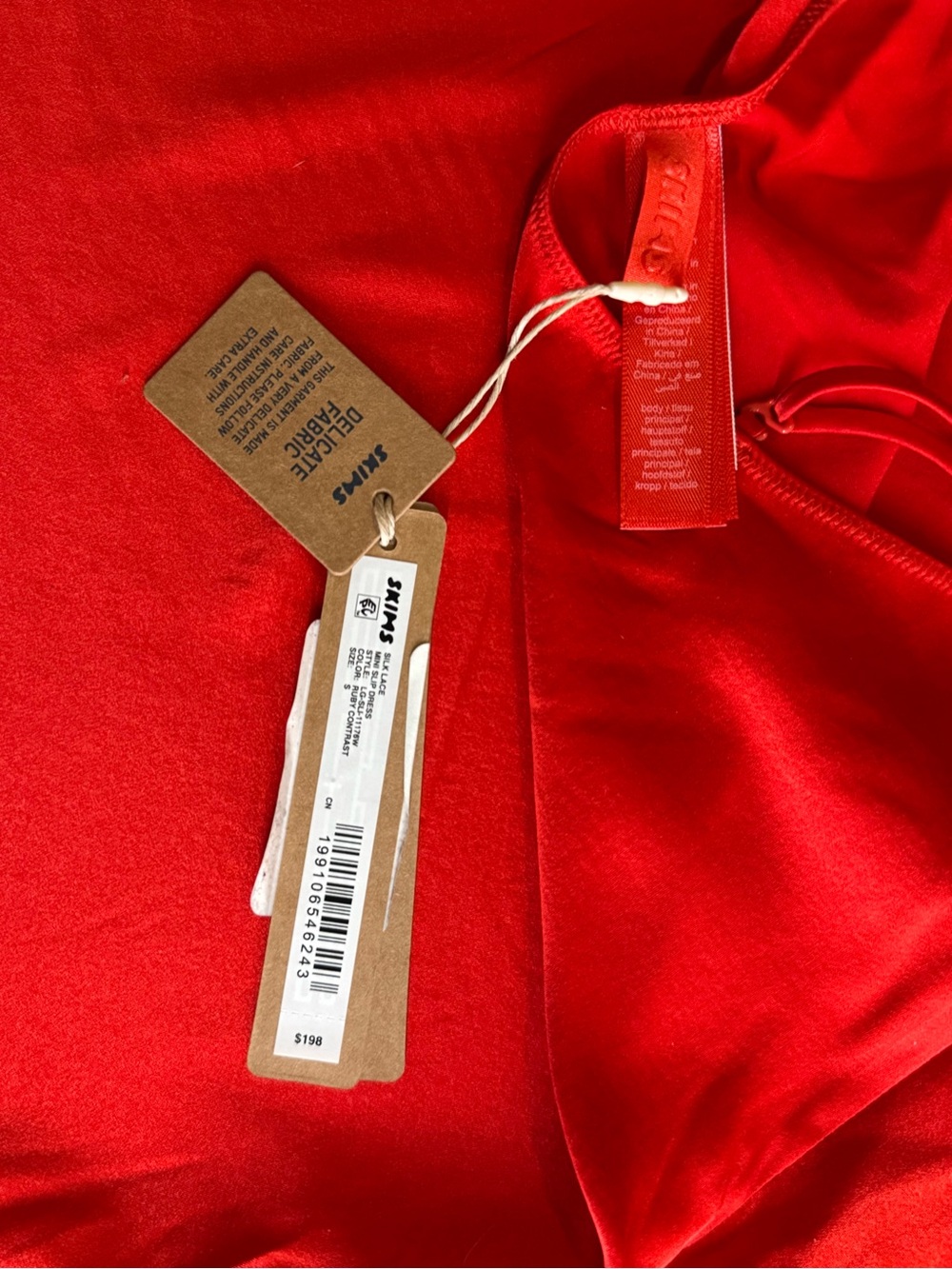 SKIMS Silk Lace Mini Slip Dress Ruby Contrast Size Small - Picture 4 of 7